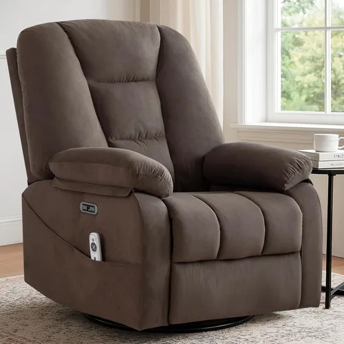 Miniatura 11 de Silla Reclinable Giratoria Eléctrica para Adultos, Sillas Reclinables Mecedoras con Masaje y Calor para Sala de Estar, Silla de Sofá Reclinable