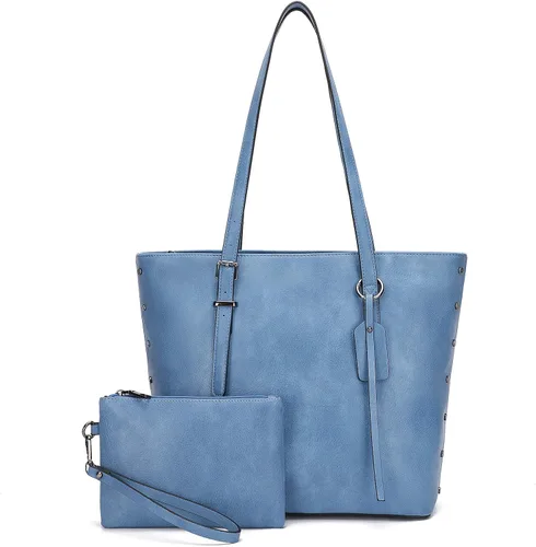 Miniatura 12 de KL928 Bolso de mano para mujer, bolso de mano de piel sintética, bolso de hombro grande, asa superior, monederos, juego de 2 piezas