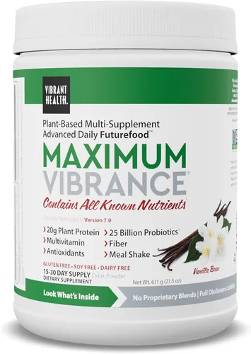 Miniatura 10 de Vibrant Health, Máxima vibrancia, batido de comidas vegano completo con proteína a base de plantas, trozo de chocolate, 15 porciones