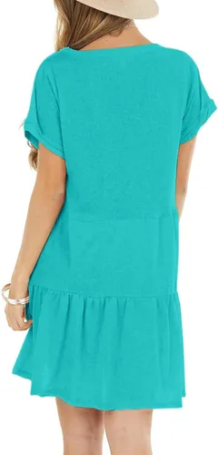 Miniatura 3 de Vestido de manga corta para mujer, casual, liso, flexible, flojo con volantes