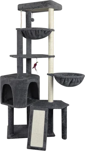 Miniatura 11 de Wang Xin Árbol para Gatos de Tres Capas con Casita para Gatos, Almohadilla para Rascar y Dos Hamacas, Beige