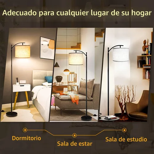 Miniatura 5 de Rottogoon - Lámpara de pie para sala de estar, lámpara de pie LED con 2 pantallas para dormitorio, incluye bombilla LED de 9 W - Negro Sombra