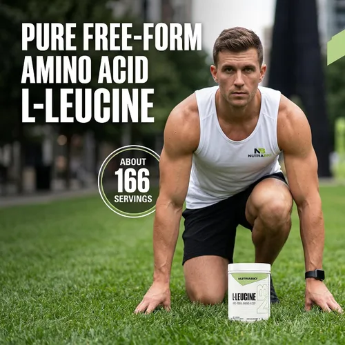 Miniatura 4 de NutraBio L-leucina 100% pura, recuperación y apoyo muscular, aminoácido de forma libre fermentada naturalmente, vegano, sin OMG, sin gluten