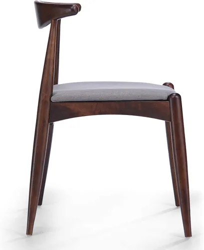 Miniatura 8 de Sandra Grey set de 2 sillas modernas, para comedor, estilo mediados de siglo, de tela color gris y madera de nogal.