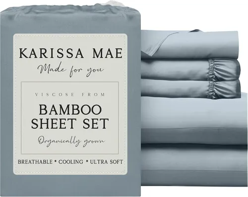 Miniatura 79 de KARISSA MAE Juego de sábanas tamaño individual de viscosa de bambú refrescante, 100% cultivadas orgánicamente, bolsillo profundo de 18 pulgadas