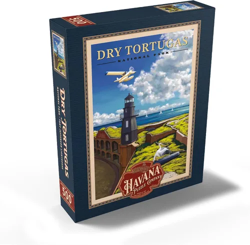 Miniatura 2 de MyPuzzle Dry Tortugas National Park - Faro de Fort Jefferson, póster de viaje vintage, rompecabezas prémium de 500 piezas para adultos