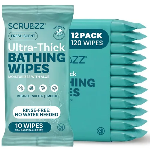 Toallitas de baño extragrandes sin enjuague para adultos - 120 paños desechables para limpieza corporal para hombres, mujeres y personas mayores -