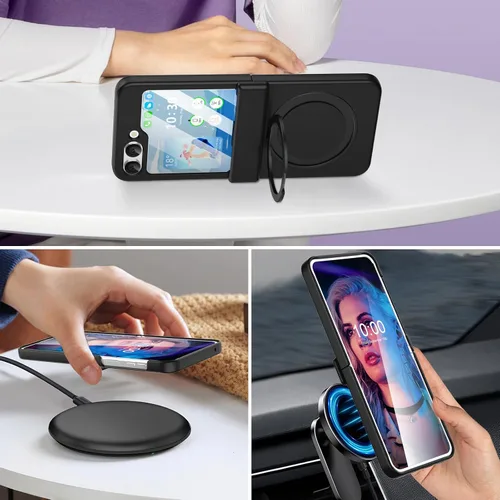 Miniatura 6 de Funda magnética diseñada para Galaxy Z Flip 5 con protección de bisagra y soporte [compatible con MagSafe] para Samsung Flip 5 Slim Funda protectora