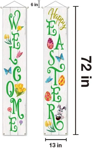 Miniatura 3 de Letrero de fiesta de Pascua para decoración de Pascua, cartel de bienvenida para puerta delantera, para colgar en interiores y exteriores