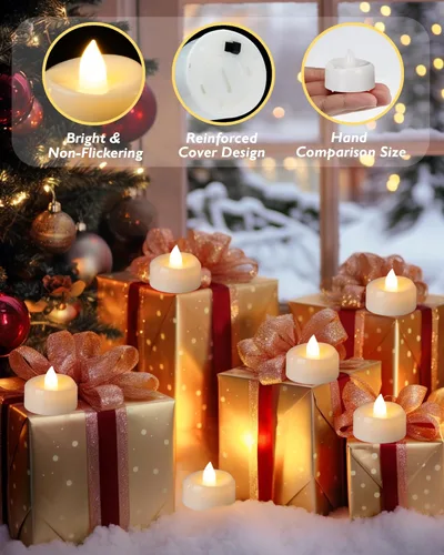 Miniatura 2 de BEICHI - Velas sin llama, paquete de 12/24/50/100/150 luces de té que funcionan con batería, velas votivas LED sin parpadeo para Halloween, Navidad