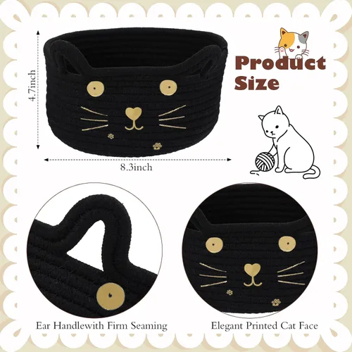 Miniatura 3 de Zopeal Cesta de almacenamiento tejida para gatos, organizador tejido con orejas, juguete decorativo de Navidad para mascotas, bonita canasta