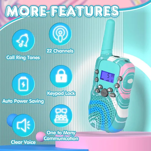 Miniatura 7 de Selieve Juguetes de regalo para niños de 3, 4, 5, 6, 7, 8 años, walkie talkies para niños de largo alcance, paquete de 2 con 22 canales, linterna