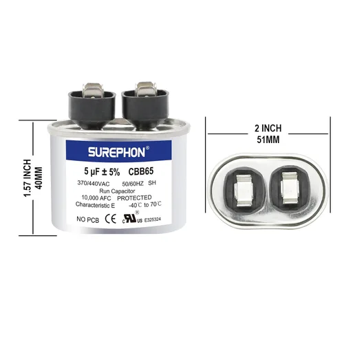 Miniatura 2 de Condensador de 5 Mfd 370V/440V Condensador de Funcionamiento y Arranque Ovalado para Motor de CA o Arranque de Ventilador y Bomba de Calor Fría