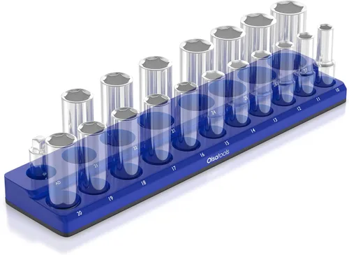 Miniatura 27 de Olsa Tools Portadados magnético, para dados métricos con cuadros de mando de 1/2 pulgada, color rojo, caben 19 dados, organizador de herramientas