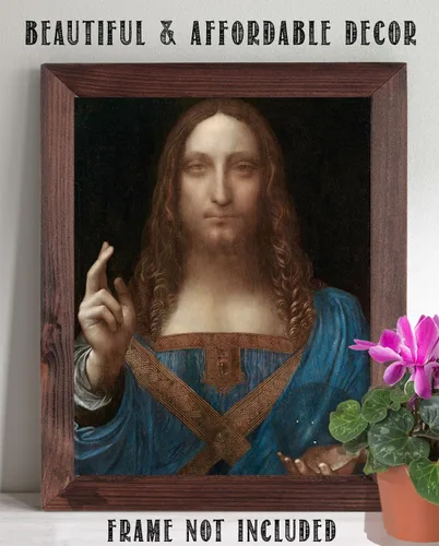 Miniatura 5 de Salvator Mundi - Póster de 11 x 14 pulgadas, retrato cristiano de Leonardo da Vinci, pintura al óleo de reproducción de Jesucristo, Salvador