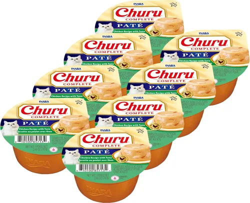 Miniatura 5 de INABA Churu - Paté completo para gatos, sin granos, alto contenido de proteínas y humedad, alimento húmedo para gatos con aceite de pescado, taza