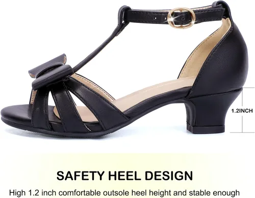 Miniatura 7 de PANDANINJIA Lilly Zapatos de vestir para niñas con tacón y correa en T, puntera abierta, lazo para niños pequeños y grandes, zapatos para niñas