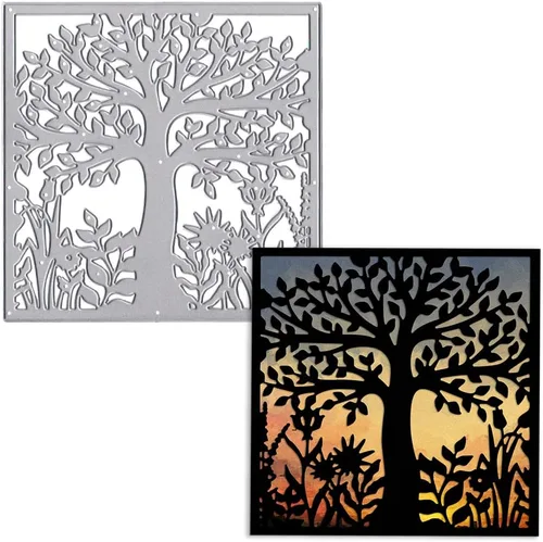 Estivaux Troqueles de marco de árbol para hacer tarjetas, árboles, hojas, flores, juegos de troqueles de corte de marco cuadrado, plantillas de