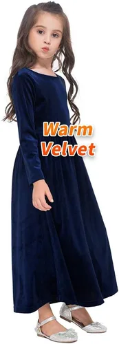 GAZIAR Vestido largo de terciopelo con bolsillos para niñas, vestido casual de manga larga, vestido de fiesta para vestido de noche, Navidad, boda,