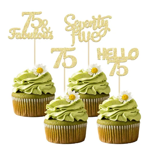 Miniatura 18 de Gyufise 24 adornos dorados para cupcakes de cumpleaños 65 Hello 65 Sixty Five Cake Toppers 65 y fabulosas selecciones para cupcakes para cumpleaños