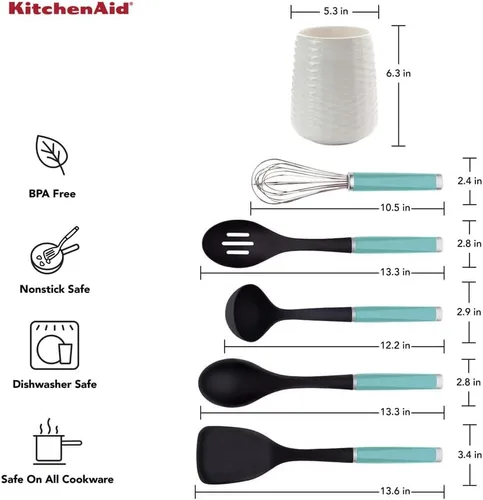 Miniatura 3 de KitchenAid KQ562BXAQA - Juego de herramientas y artilugios con Crock, 6 piezas, aguamarina