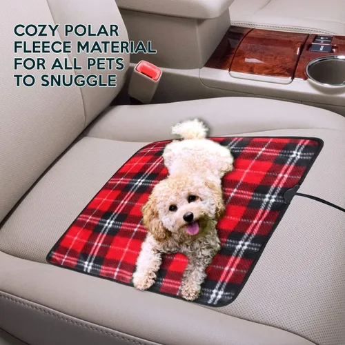 Miniatura 4 de ZONETECH Almohadilla de calentamiento a cuadros rojos, calienta en climas fríos, tamaño perfecto para mascotas (paquete de 2 cuadros rojos)
