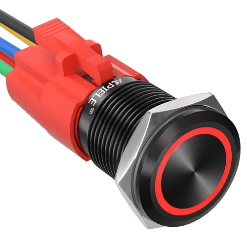Miniatura 9 de APIELE - Interruptor de botón de encendido de pestillo de 16mm, 12 V CC, carcasa negra con cabeza de ojo de ángel LED para orificio de montaje