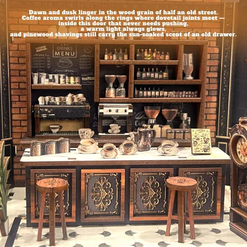 Miniatura 5 de Kit de rincón de libros para cafetería, kit de casa en miniatura con luz LED para adultos y adolescentes, rompecabezas de madera 3D, rincón