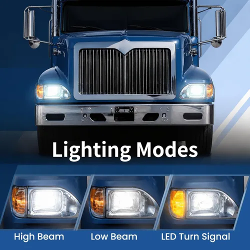 Miniatura 3 de Ensemble de faros LED High Soar para camiones International 9200, 9200i SBA, 5900, 5900i, 5900i SBA, 9400, 9400i, Proyector de señal intermitente