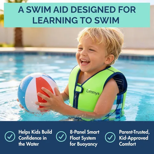 Miniatura 2 de Limmys Chaleco de natación para niños pequeños y niños, ayuda de natación de flotabilidad ajustable, certificado de seguridad CE, diseño galardonado