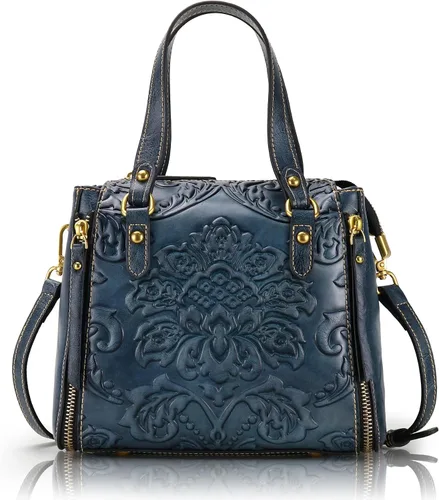 Bolso y bolsos de mano para mujer, de cuero, con asa de hombro, bolso mediano, estilo vintage, estampado en relieve, color rosa