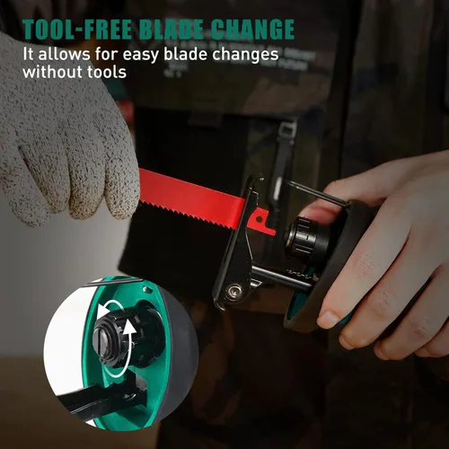 Miniatura 2 de HYCHIKA Sierra Recíproca, Sierra Eléctrica Inalámbrica de 18V con Batería, Velocidad Variable, 4 Hojas para Cortar Madera/Metal/PVC en Pila