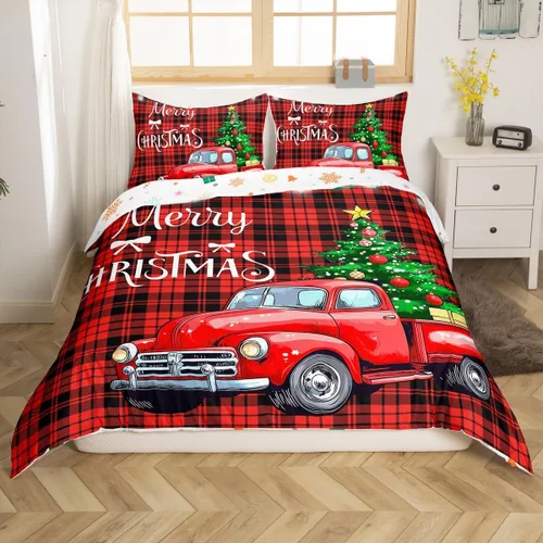 Miniatura 19 de Funda de edredón de Feliz Navidad para niños, jóvenes y adultos, juego de ropa de cama de Papá Noel de Navidad, diseño de copos de nieve, árbol