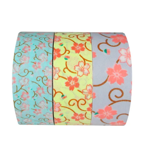 Wrapables® Floral Bloom Mini Cinta adhesiva japonesa Washi (juego de 3), 6-10M L x 0.591 in W Floración floral