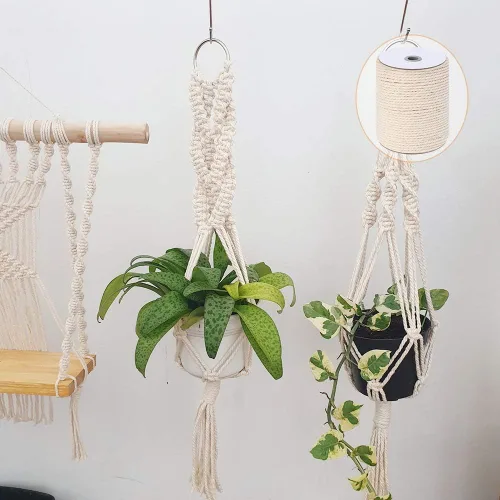 Miniatura 6 de Cordón de macramé de 5 mm x 165 yardas, cuerda de macramé de algodón natural - cuerda de algodón de macramé trenzada de 3 hilos para colgar
