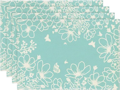 Artoid Mode Juego de 4 manteles individuales de verano con flores azules de 12 x 18 pulgadas para decoración de fiestas, cocina, comedor