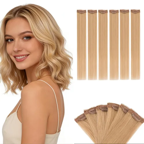 Miniatura 20 de Benehair 6 extensiones de cabello corto con clip, 100% cabello humano real, sin costuras e invisibles, para mujeres, con volumen instantáneo