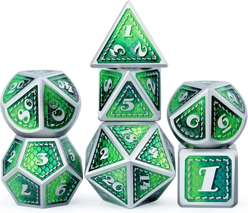 Miniatura 17 de DNDND - Juego de dados metálicos para DND con estuche de metal de regalo, 7 piezas de dados metálicos de Calabozos y Dragones para juego DND