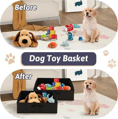 Miniatura 5 de VCEPJH Organizador de caja de juguetes plegable para perros, paquete de 2 cubos grandes de juguetes para perros con asa de tela, cesta abierta