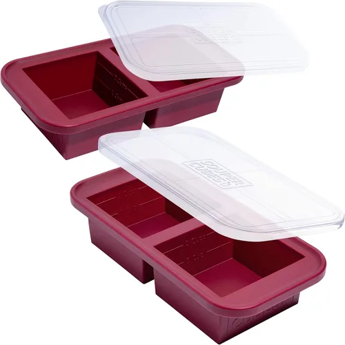 Miniatura 13 de Souper Cubes Bandeja de silicona para congelador de 2 tazas con tapa, perfecta para almacenar lasaña, sobras, salsas, comidas en porciones y más
