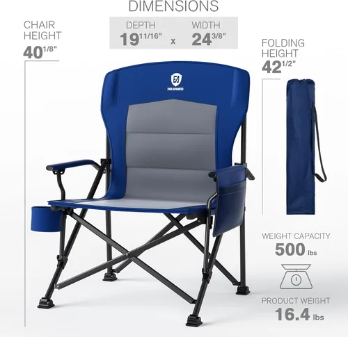 Miniatura 7 de EVER ADVANCED Silla de campamento plegable de gran tamaño, para adultos, silla de césped resistente con bolsillos laterales, silla cuádruple Azul