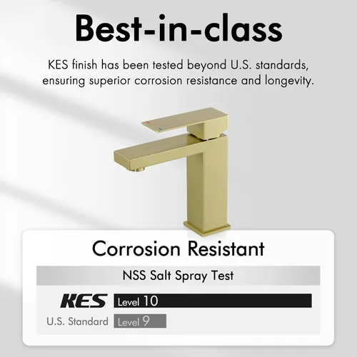 Miniatura 3 de KES - Grifo para lavabo de baño con mando único en acero inoxidable, versión regular o alta de SUS 304 - L3156ABLF-P Oro cepillado