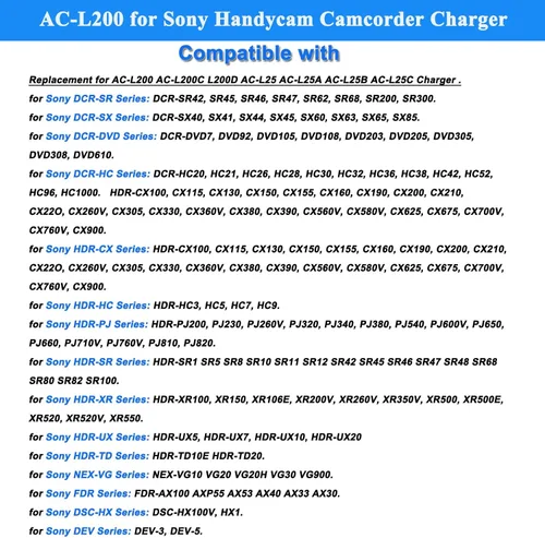 Miniatura 3 de AC-L200 para Sony Handycam Camcorder Charger DCR-SX40 DCR-SX44 DCR-SR45 DCR-SR47 DCR-SX63 DCR-SX65 DCR-SX85 DCR-DVD105 DVD108 DVD610 DCR-SR62