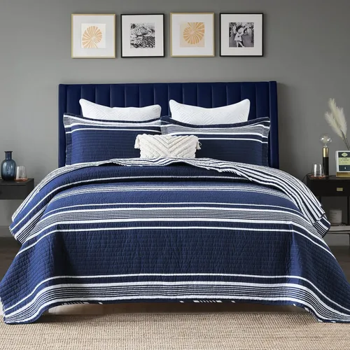 Miniatura 11 de Y-PLWOMEN - Juego de cama tamaño king de 3 piezas con edredón de algodón, colcha ligera a cuadros estilo granja, tamaño king, acogedora, reversible