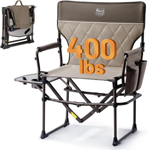 Miniatura 13 de Timber Ridge Silla de Director de Camping de Aluminio con Bolsillo de Mesa Lateral, Silla Plegable Portátil, Silla de Jardín Resistente para Viaje