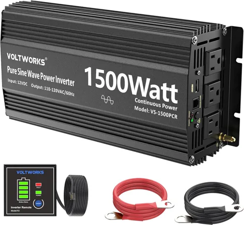 Inversor de potencia 1500 vatios onda sinusoidal pura inversor de 12 V a 110 V 120 V CA con fusibles UL compatible con batería de litio para hogar,