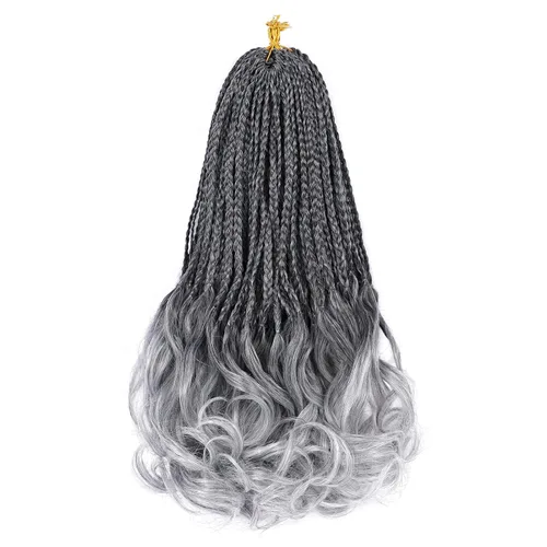 Miniatura 15 de Trenzas de ganchillo rizadas francesas de 14 pulgadas, 6 paquetes de trenzas caja con extremos rizados, trenzas de caja diosa, cabello trenzado #1B
