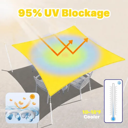 Miniatura 2 de ColourTree Toldo de Sombra Solar de 10' x 20' Tamaño Personalizado Amarillo TADS9.5 Cuadrado Impermeable UPF50 Toldo Parasol Refugio, 95% Bloqueo UV