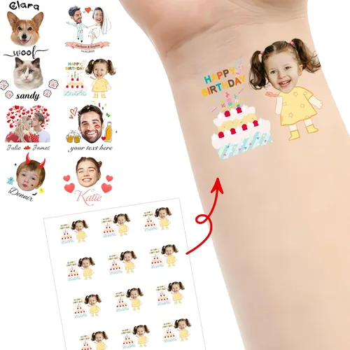 Miniatura 15 de Tatuajes personalizados temporales personalizados temporales con nombre, logotipo, foto facial para adultos, boda, cumpleaños, San Valentín