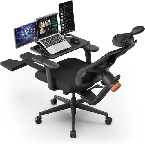 Silla de oficina Newtral ergonómica con reposapiés, soporte lumbar autoajustable, silla de escritorio de respaldo alto con apoyabrazos 4D, bloqueo